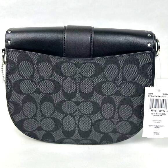 Coach Georgie Saddle Crossbody Colorblock Sig Canvas Silver/Graphite/Black NWT - Picture 3 of 12